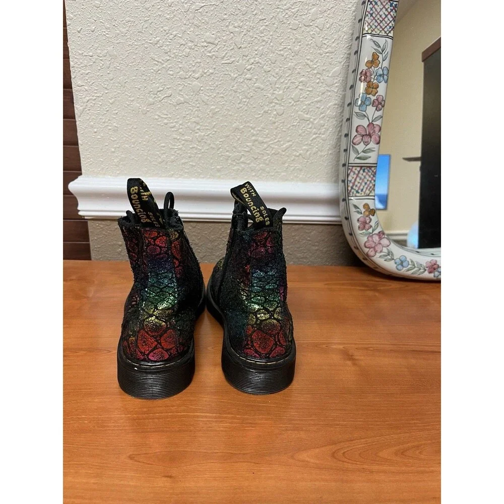 Dr. Martens Pascal J Boots Size 3 –Metallic Croc Black Suede Rainbow Combat Boot